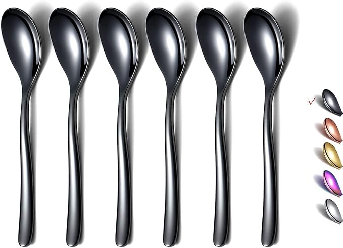 Black Demitasse Espresso Spoons, 5.5'' Mini Coffee Spoons, Stainless Steel by HOMQUEN