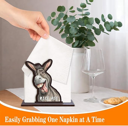Funny Donkey Napkin Holder for Table, Cute Farmhouse Donkey Nice Ass Wooden - Image 3