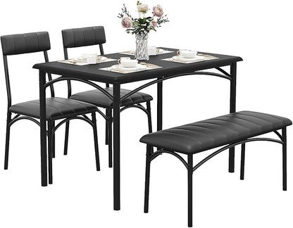 Dining Table Set for 4, Rectangular Kitchen Table and Chairs Set of 4 for Small Spaces, Modern Dining Room Table Set with Upholstered Bench and 2 Chairs, Space Saving Dining Furniture for Apartments