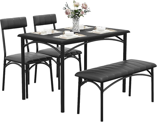 Dining Table Set for 4, Rectangular Kitchen Table and Chairs Set of 4 for Small Spaces, Modern Dining Room Table Set with Upholstered Bench and 2 Chairs, Space Saving Dining Furniture for Apartments