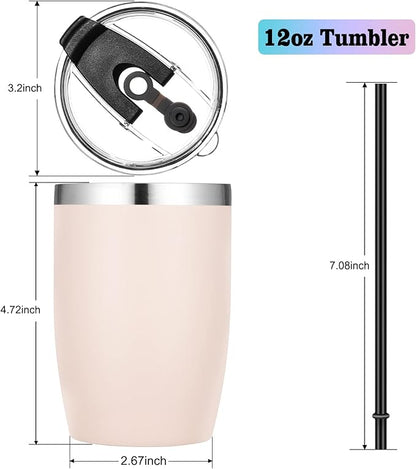 VEGOND Stainless Steel 12 oz Tumblers bulk Vacuum Insulated Double Wall Travel Tumbler with Lid and Straw Reusable Tumbler, Beige 1 Pack