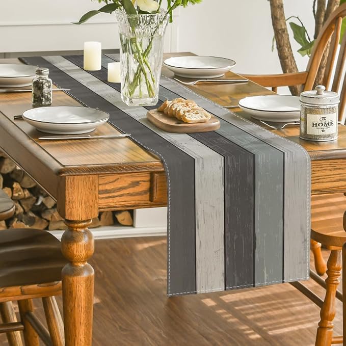 Artoid Mode Grey Retro Rustic Wood Texture Table Runner, Seasonal Kitchen - Image 4