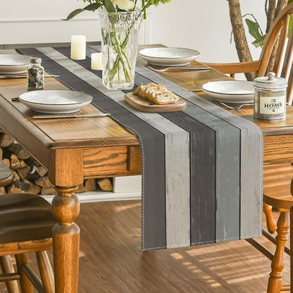 Artoid Mode Grey Retro Rustic Wood Texture Table Runner, Seasonal Kitchen - Image 4