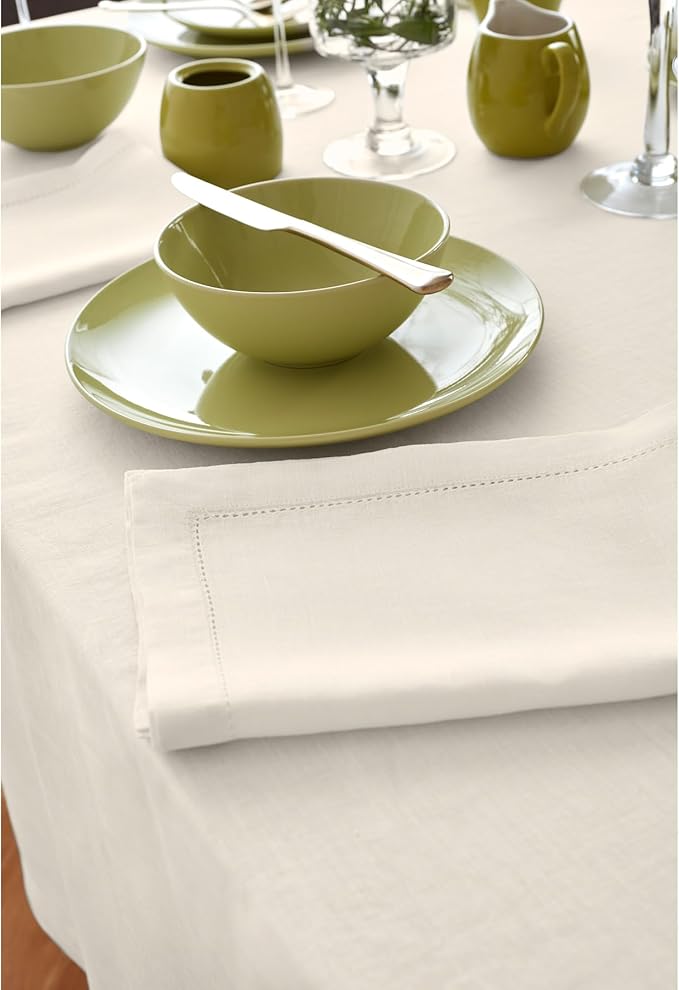 Solino Home Linen Ivory Tablecloth 70 x 108 Inch - 100% Pure Linen Rectangular Tablecloth - Machine Washable Table Cloth for Spring, Easter - Sonoma