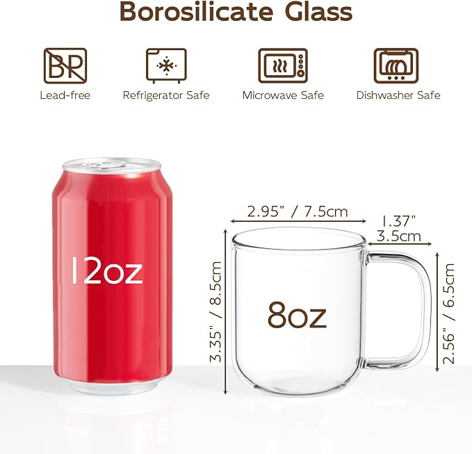 Glass Coffee Mugs, 8 oz iced coffee cups, Glass Mugs - Image 3