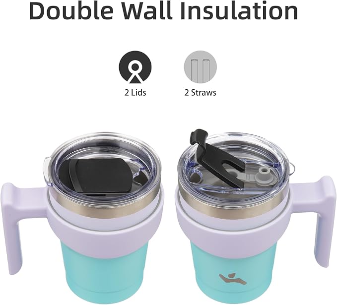 Konokyo 10 oz Tumbler with Handle and Straw, Insulated Travel Mug | Lavender - Image 3