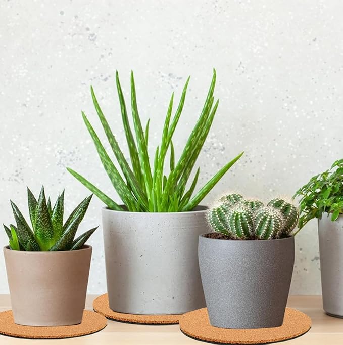 6 Pieces Cork Plant Coasters, 4 Inch Cork Plant Mats, Cork Coaster for Planters, Plant Coasters for House Plants Indoors (Nude & Black)