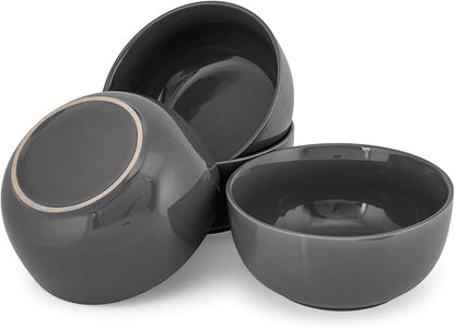 Elanze Designs Bistro Glossy Ceramic 6.5 inch Dinnerware Bowls Set of 4 - Perfect for Everyday uses from Soup, Pasta, Salad, Cereal, Ice cream, Ramen and Pho, Charcoal Grey