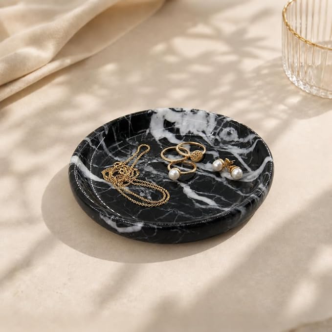 Small Natural Marble Jewelry Tray Key Plate Holder Dish Trinket Decor Catch All by Unknown
