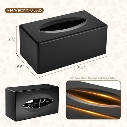 Tissue Box Cover, Rectangular Facial Tissue Holder with Bottom, Decorative Storage Organizer Box for Bathroom Vanity, Countertops, Dressers, Night Stand, Parlors and Offices - Black
