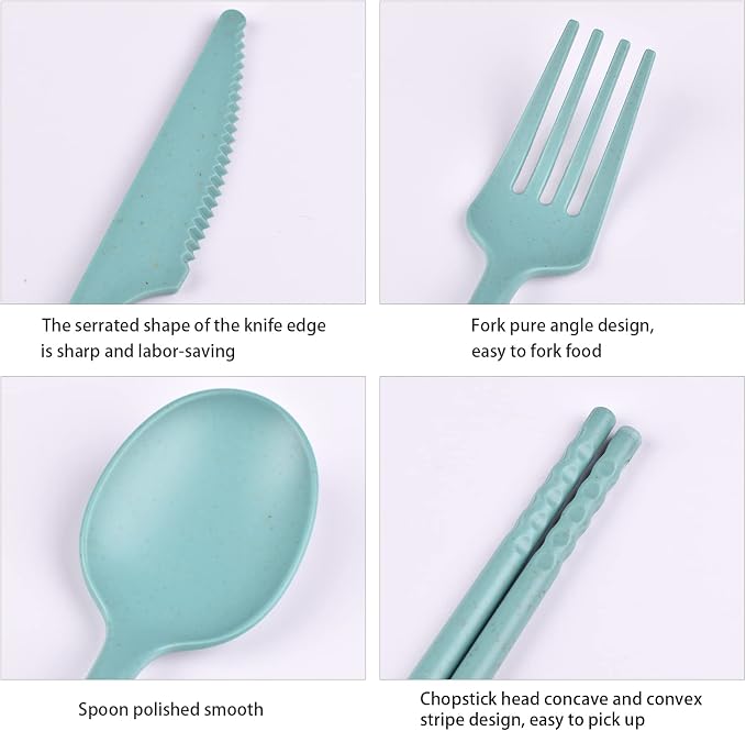 Travel Utensils with Case, Camping Reusable Utensils Set with Case | Plastic - Image 3