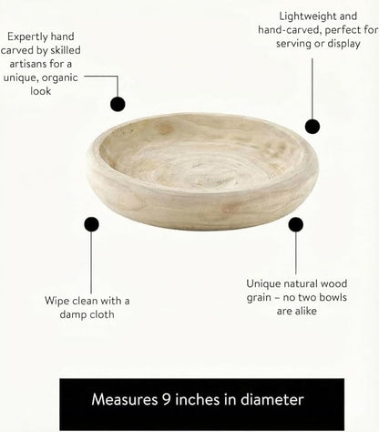 Wooden Decorative Bowl – Hand Carved Natural Wood Fruit Bowl, Rustic Farmhouse - Image 3
