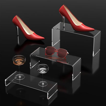 Ouskr 6 Pcs Acrylic Risers for Display, 8.8 In Large Acrylic Display Riser, Clear Display Stands for Shelf Dessert Cupcake Candy Food Tabletop Collectibles Product Bar Action Figure Jewelry Showcase