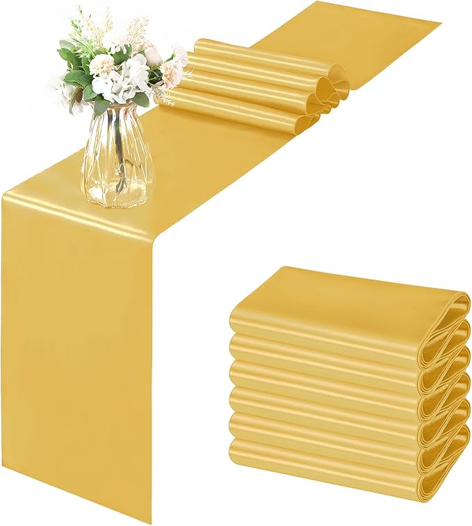 Horbaunal 6 Pack Satin Runners 12 x 72 Inch, Luxury Gold | Bright Silky Smooth by Horbaunal