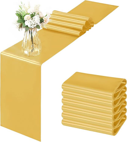 Horbaunal 6 Pack Satin Runners 12 x 72 Inch, Luxury Gold | Bright Silky Smooth by Horbaunal