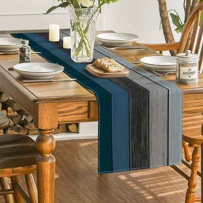Artoid Mode Blue Grey Retro Rustic Wood Texture Table Runner, Seasonal Summer - Image 4
