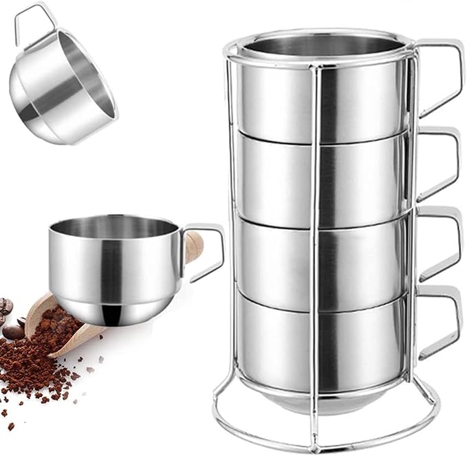SZCXTOP 6.8 Oz Stainless Steel Coffee Cups Set of 4 Mug, Stackable Double Heat by SZCXTOP