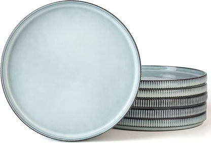 famiware Star Dinner Plates for 6, 10 inches Plate Set, Scratch Resistant, Stoneware Dinnerware, Kitchen Modern Rustic Serving Dishes, Smoky Blue