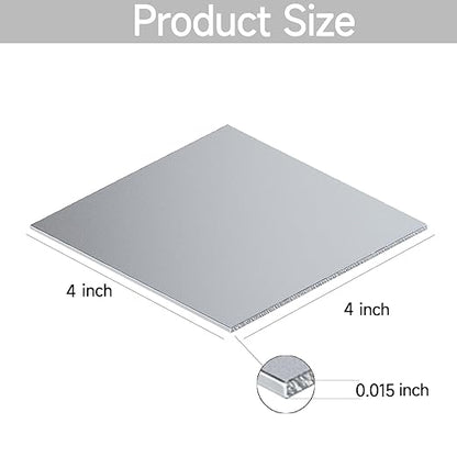 304 Stainless Steel Sheet - 4PCS 4" X 4" X 1/64" Thin Stainless Steel Plate 1/64 Inch Thickness with Protective Film Metal Sheets Shim Stock for Kitchen DIY Crafting (101 x 101 x 0.39 mm)