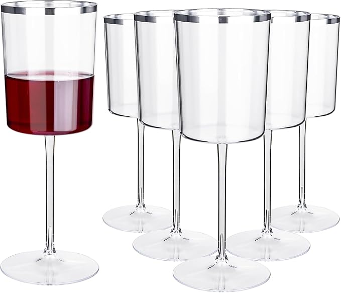 Ciaell 12 Pack Silver Plastic Wine Glasses by Ciaell