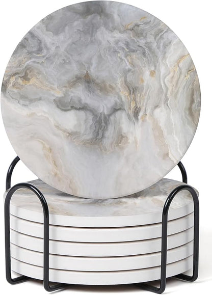 Set of 6 Abstract Gray White Marble Coasters by Hoomey