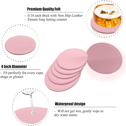 Coasters Set of 6 Soft Leather Drink Coaster Round Coaster - Image 4