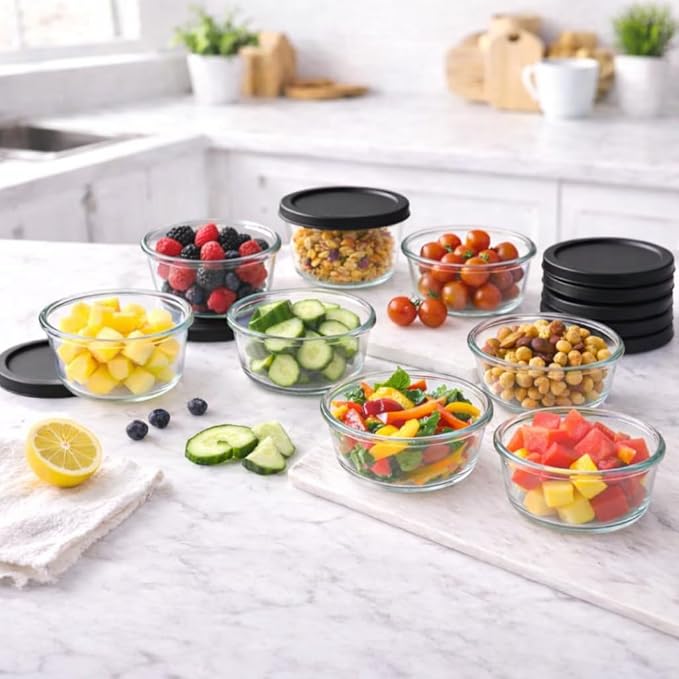 16-Piece Glass Food Storage Containers Set | 1-Cup, Leakproof | Microwave - Image 2