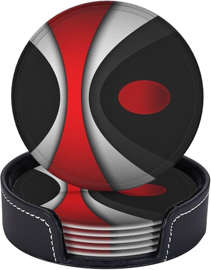 Black in Modern Abstract Red Leather Drinks Coasters by Unknown