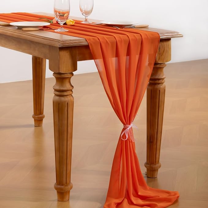 Orange Chiffon Table Runner Summer Boho Wedding Birthday Party Decor | 10ft - Image 4