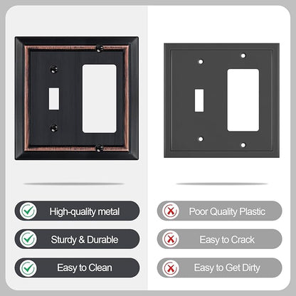 Metal Wall Plate for Electrical Outlets, Decorative Aged Bronze Switch Plates Outlet Cover, Light Switch Cover Plate, 2-Gang Wall Plates (Toggle/Decorator, 2 Pack)