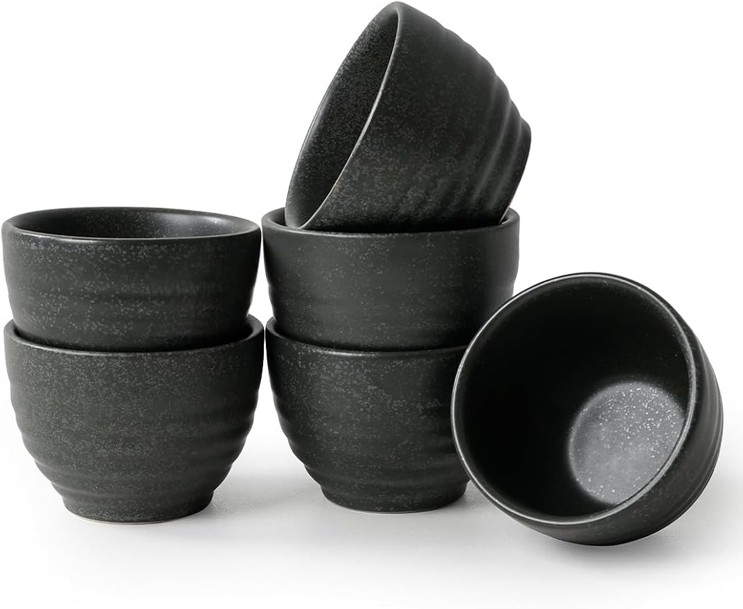 1.6oz Espresso Cups Set of 6, Matte Black Ceramic Demitasse Coffee Cups by KERMANDO