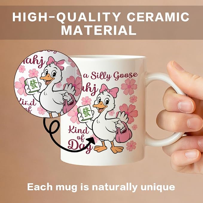 It's A Silly Goose Mahj Kind Of Day Coffee Mug, Mahjong Goose Design Ceramic Mug - Image 3
