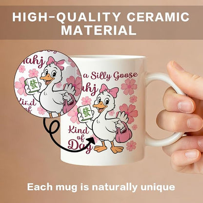 It's A Silly Goose Mahj Kind Of Day Coffee Mug, Mahjong Goose Design Ceramic Mug - Image 3