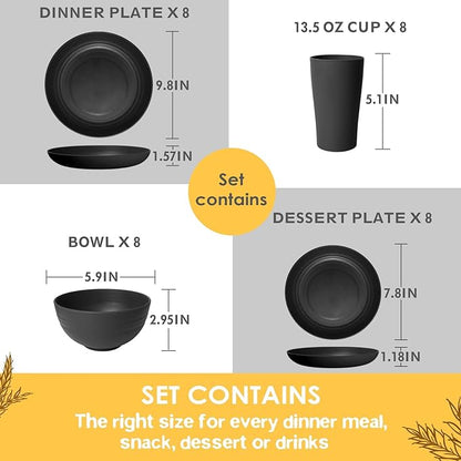 Teivio 32-Piece Kitchen Plastic Wheat Straw Dinnerware Set, Service - Image 2