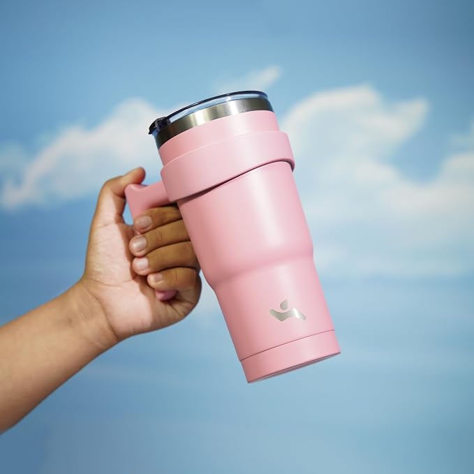 Konokyo 20 oz Tumbler with Handle and Straw, Insulated Travel Mug | Light Pink; - Image 5