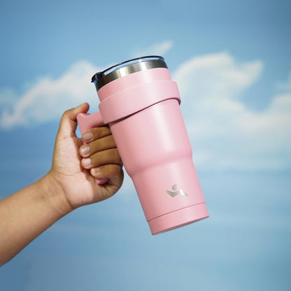 Konokyo 20 oz Tumbler with Handle and Straw, Insulated Travel Mug | Light Pink; - Image 5
