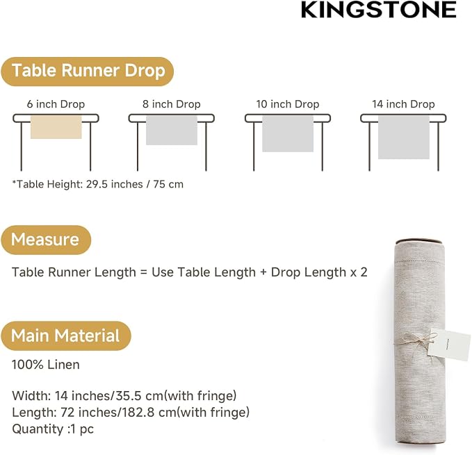 100% Pure French Linen Table Runner 72 Inches Long, Natural Hemstitch Tablecloth - Image 5