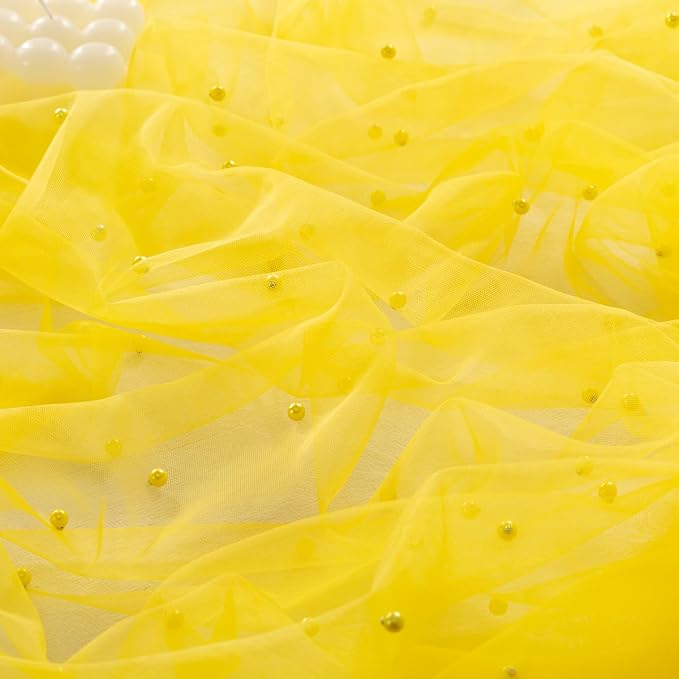 Pearl Table Runner Summer Tulle Gauze Sheer Wedding Party Home Decor | Yellow - Image 3