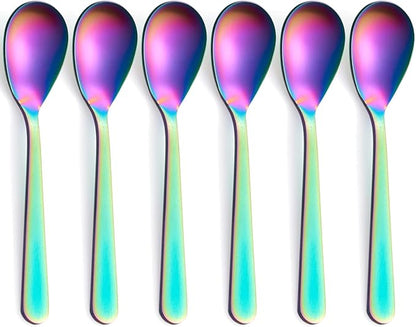 Matte Rainbow Demitasse Espresso Teaspoons, Stainless Steel Satin Finish Coffee Spoons, 4.7-inch, Set of 6