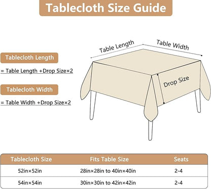 Beige Fabric 52 x 52 Inch Square Tablecloth Faux Linen Textured Water Resistant & Wipeable Card Table Cloth Reusable for Dining Kitchen Patio