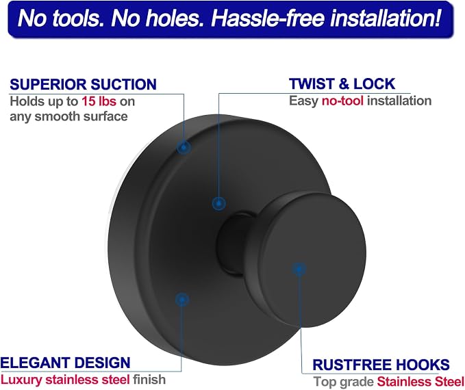 Bntuk Suction Cup Hooks for Shower, Twist-Lock Towel Hooks for Bathrooms | - Image 4