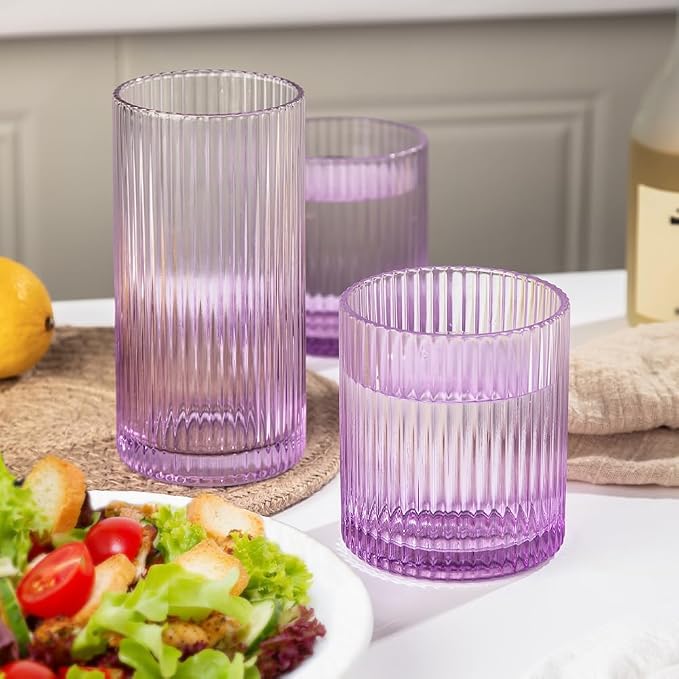 Ribbed Drinking Glasses 8pcs, 12oz and 10oz Glassware, Tumbler Glasses Cup Set - Image 3