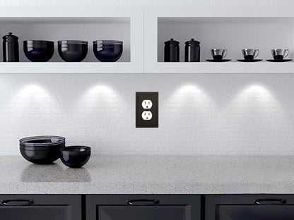 Henne Bery Modern Edge Decorative Wall Plate Switch Plate Outlet Cover, Durable Solid Zinc Alloy (Single Duplex 2PK, Matte Black)