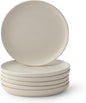 JoyJolt Mesa Stoneware Salad Plates, 8" Round Lunch Plates, Dishwasher and Microwave Safe Plate Set of 6, Modern Rustic Dinnerware, Appetizer Dessert Dinner Sides Kitchen Dishes - Matte White (Linen)
