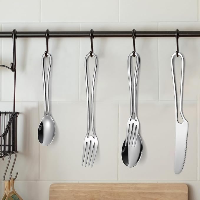Silvery Flatware Set 4 Hollow Out Cutlery Stainless Steel Silverware 20 Pieces - Image 5