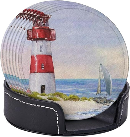 6 Pcs Coastal Lighthouse Leather Coasters - Image 6
