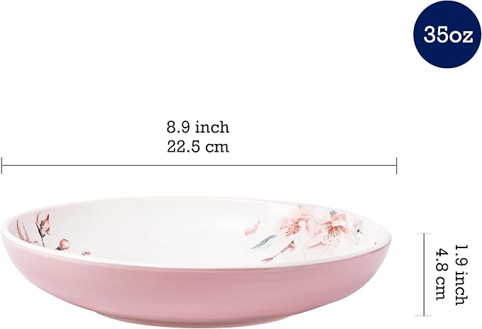 Bico Spring Sakura Pasta Bowls, 35oz Salad Bowl Set of 4, Large Ceramic Serving - Image 2