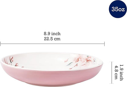 Bico Spring Sakura Pasta Bowls, 35oz Salad Bowl Set of 4, Large Ceramic Serving - Image 2
