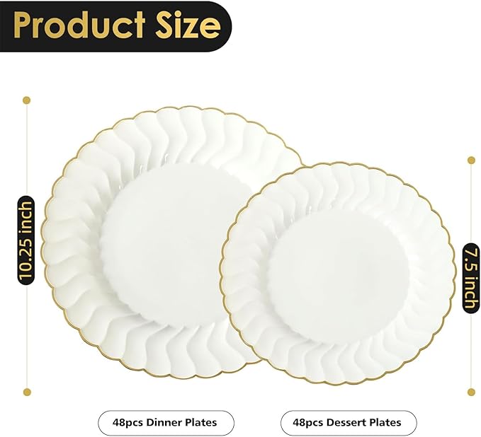 Lullaby 96PCS Ivory Scalloped Plastic Plate - Image 2