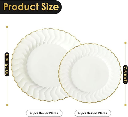 Lullaby 96PCS Ivory Scalloped Plastic Plate - Image 2